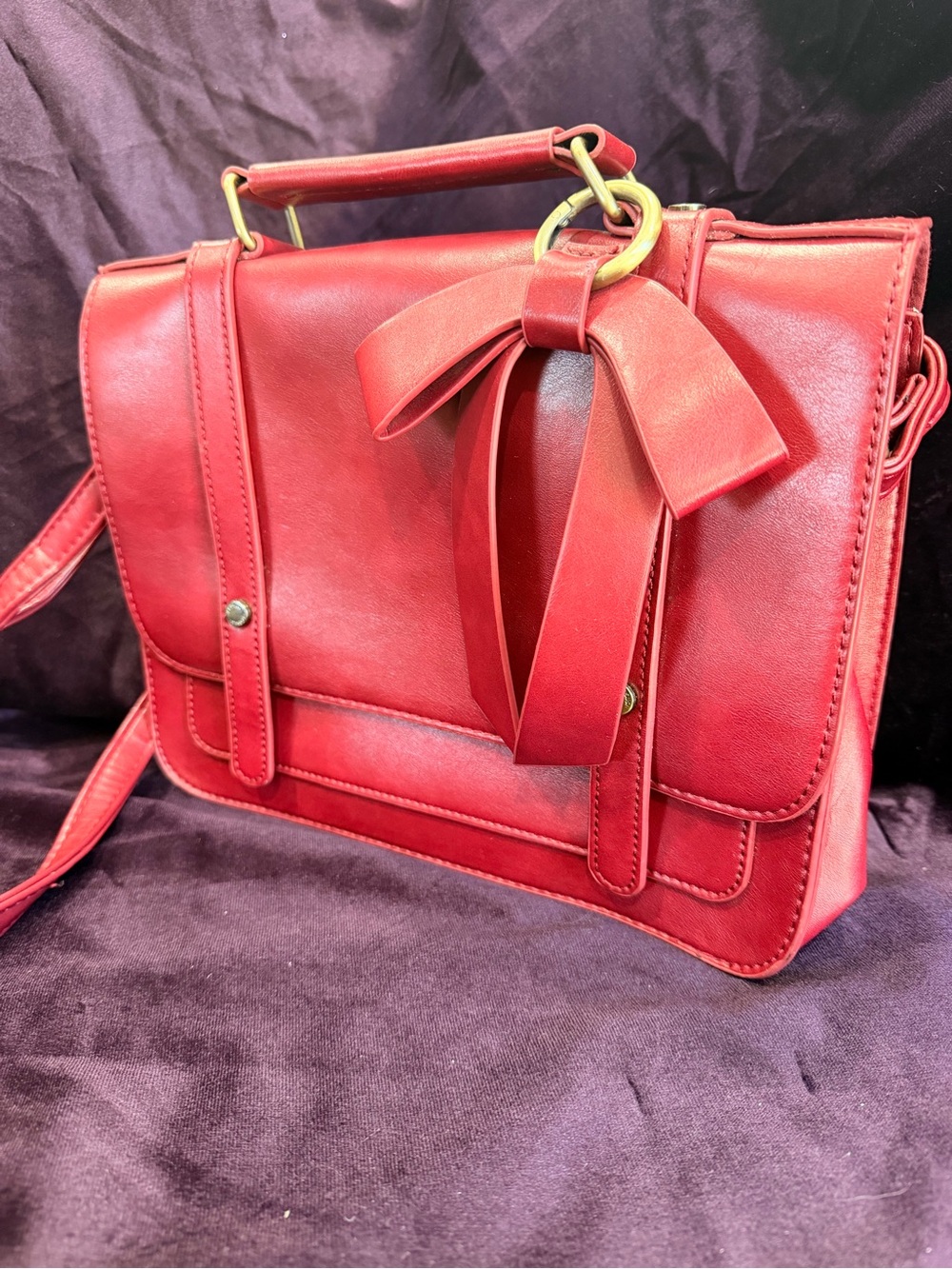 Elegant Red Bow-Accent Satchel Handbag